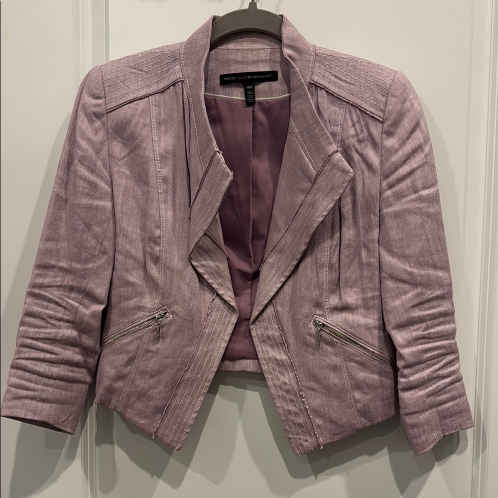 White House Black Market Linen Blend Purple Blazer Tailored Cropped